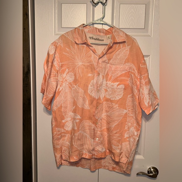 CARRIBEAN 100% Linen Blend‎ Hawaiian Aloha Shirt Large - Picture 1 of 2